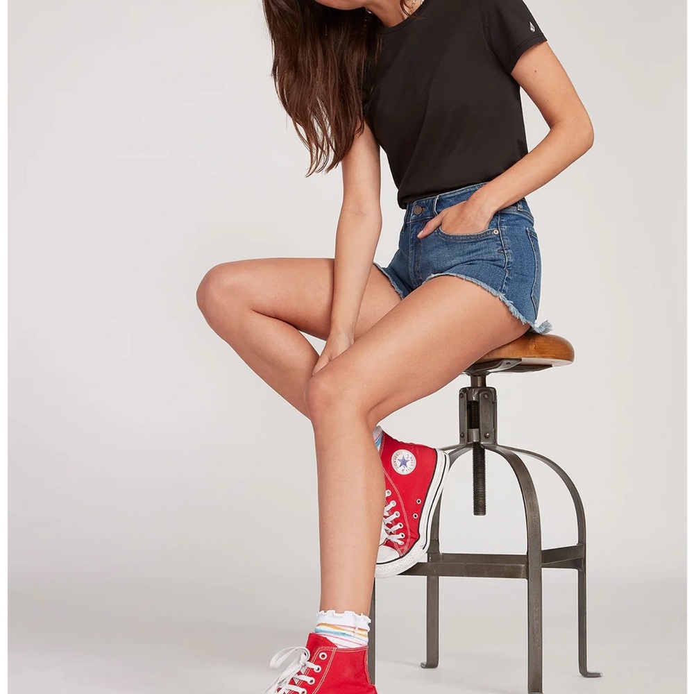 Volcom ripped jeans shots Blue Jean Shorts High-Waisted Distressed coquette